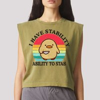 I Have Stability Ability To Stab Meme Funny Duck Retro Garment-Dyed Women's Muscle Tee