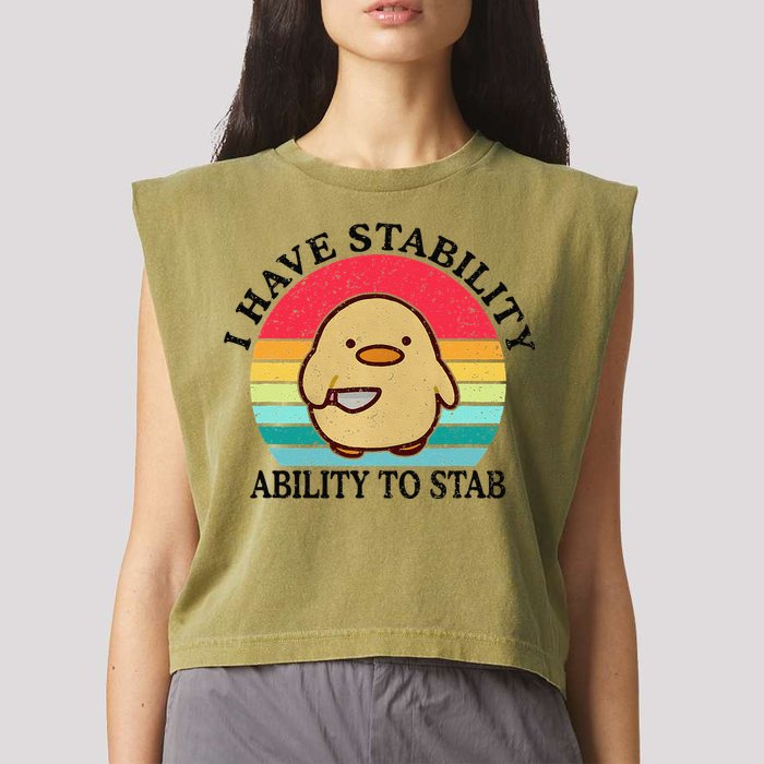 I Have Stability Ability To Stab Meme Funny Duck Retro Garment-Dyed Women's Muscle Tee