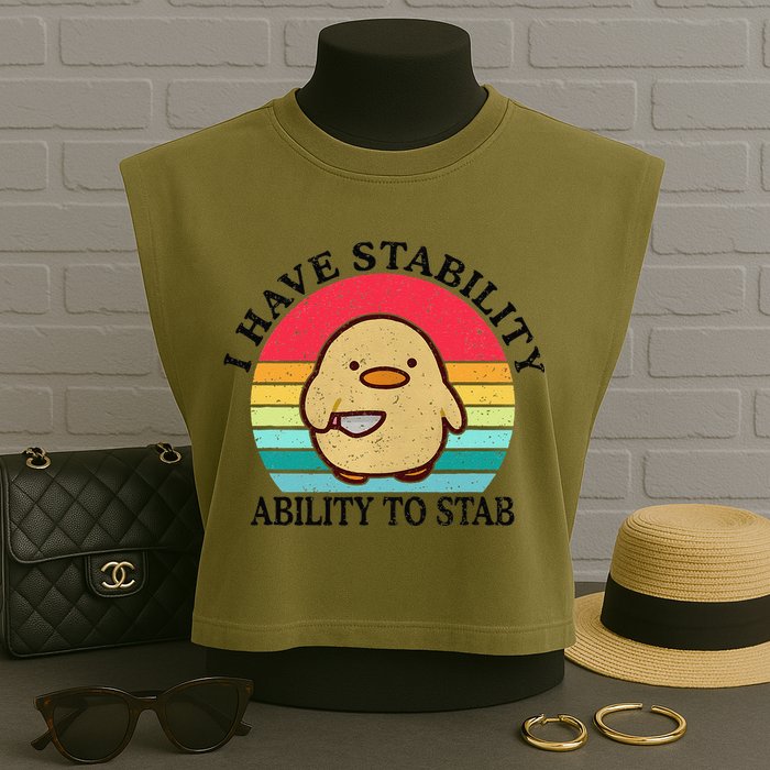 I Have Stability Ability To Stab Meme Funny Duck Retro Garment-Dyed Women's Muscle Tee