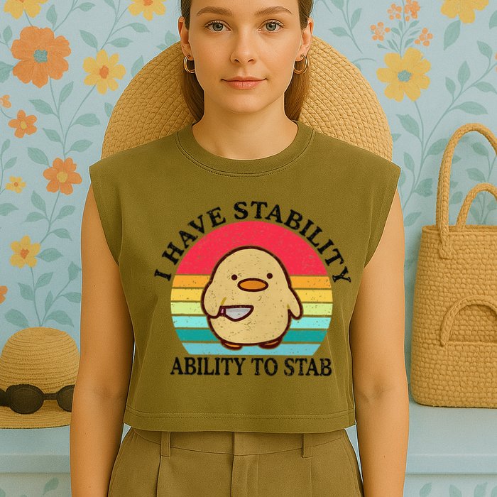 I Have Stability Ability To Stab Meme Funny Duck Retro Garment-Dyed Women's Muscle Tee