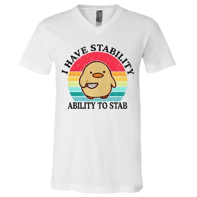 I Have Stability Ability To Stab Meme Funny Duck Retro V-Neck T-Shirt