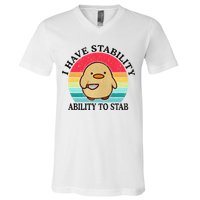 I Have Stability Ability To Stab Meme Funny Duck Retro V-Neck T-Shirt
