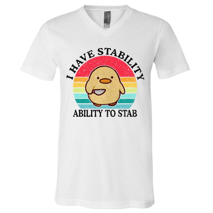 I Have Stability Ability To Stab Meme Funny Duck Retro V-Neck T-Shirt