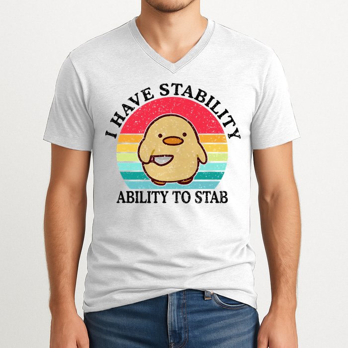 I Have Stability Ability To Stab Meme Funny Duck Retro V-Neck T-Shirt