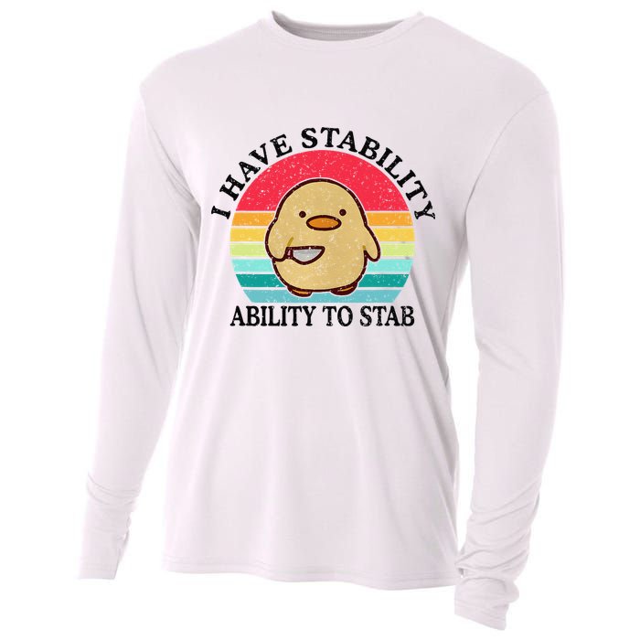 I Have Stability Ability To Stab Meme Funny Duck Retro Cooling Performance Long Sleeve Crew