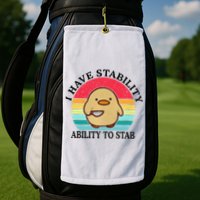 I Have Stability Ability To Stab Meme Funny Duck Retro Golf Towel