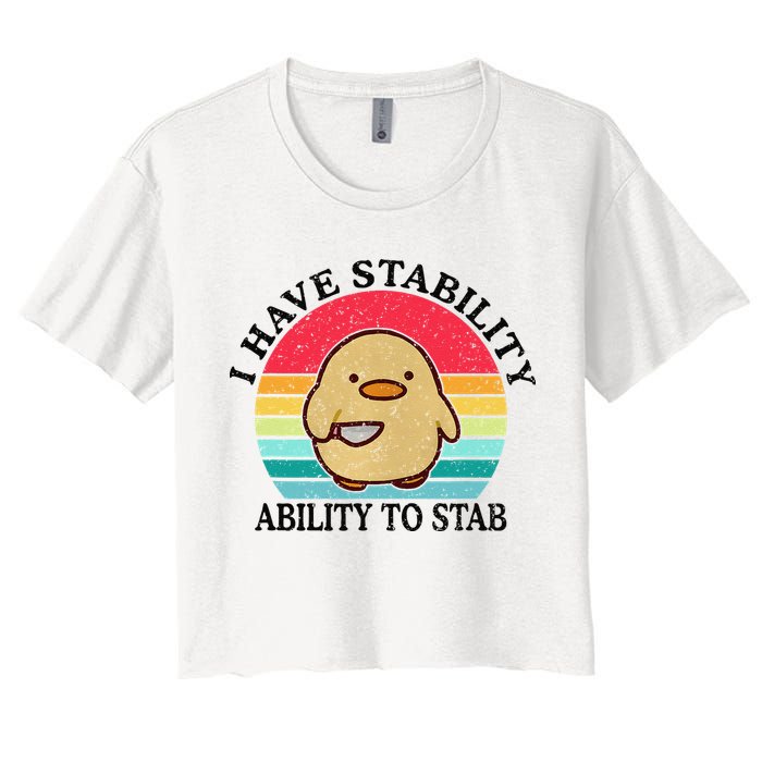 I Have Stability Ability To Stab Meme Funny Duck Retro Crop Top
