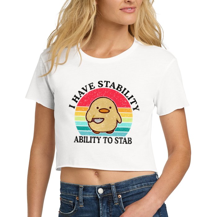 I Have Stability Ability To Stab Meme Funny Duck Retro Crop Top