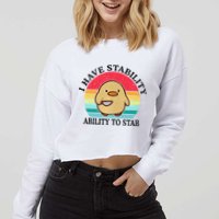 I Have Stability Ability To Stab Meme Funny Duck Retro Cropped Pullover Crew