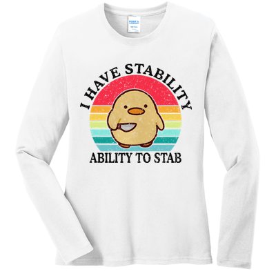 I Have Stability Ability To Stab Meme Funny Duck Retro Ladies Long Sleeve Shirt