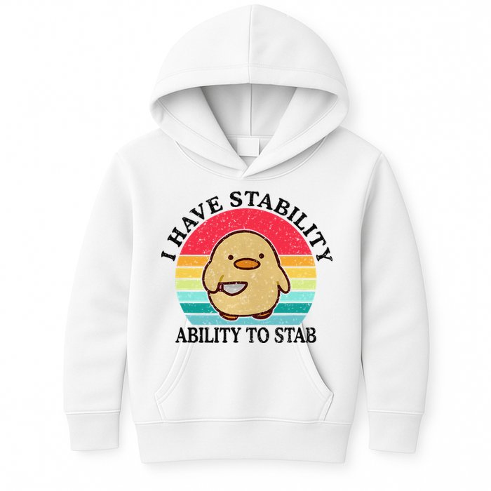 I Have Stability Ability To Stab Meme Funny Duck Retro Kids Hoodie