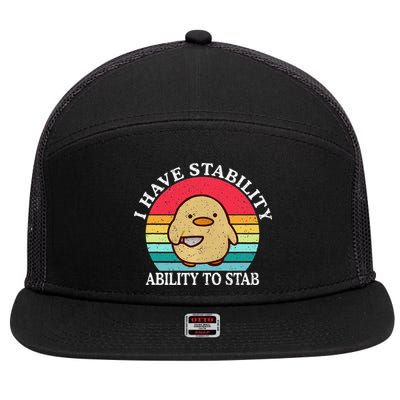 I Have Stability Ability To Stab Meme Funny Duck Retro 7 Panel Mesh Trucker Snapback Hat