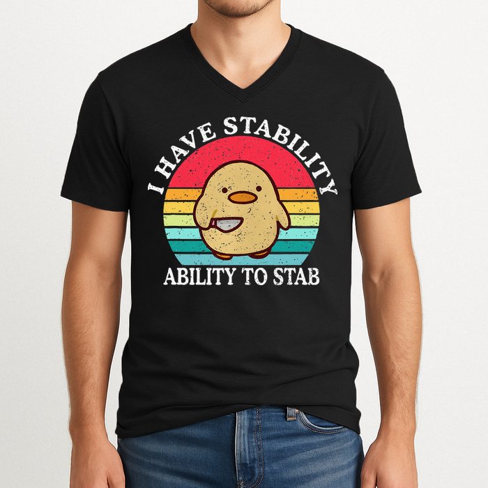 I Have Stability Ability To Stab Meme Funny Duck Retro V-Neck T-Shirt