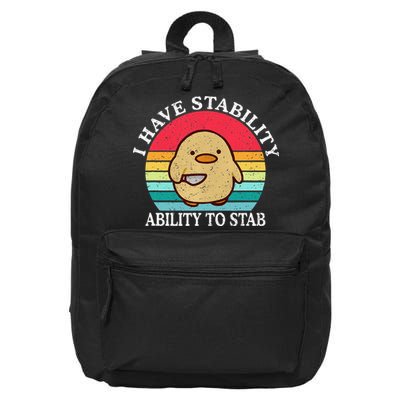 I Have Stability Ability To Stab Meme Funny Duck Retro 16 in Basic Backpack