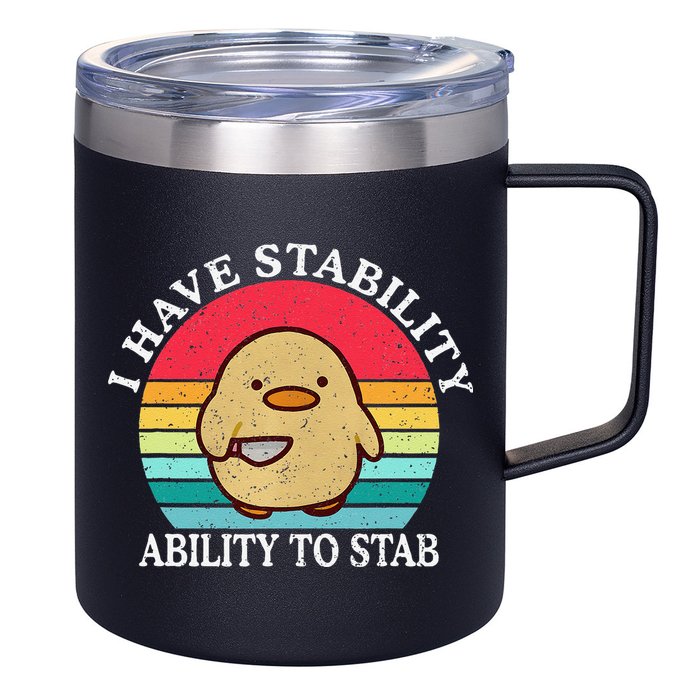 I Have Stability Ability To Stab Meme Funny Duck Retro 12oz Stainless Steel Coffee Mug