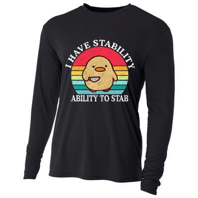 I Have Stability Ability To Stab Meme Funny Duck Retro Cooling Performance Long Sleeve Crew