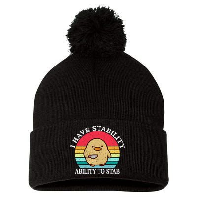 I Have Stability Ability To Stab Meme Funny Duck Retro Pom Pom 12in Knit Beanie