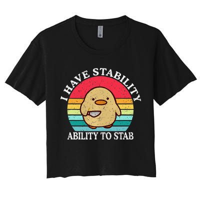 I Have Stability Ability To Stab Meme Funny Duck Retro Crop Top