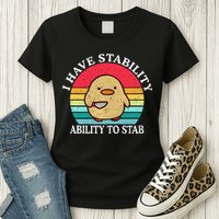I Have Stability Ability To Stab Meme Funny Duck Retro Womens T-Shirt