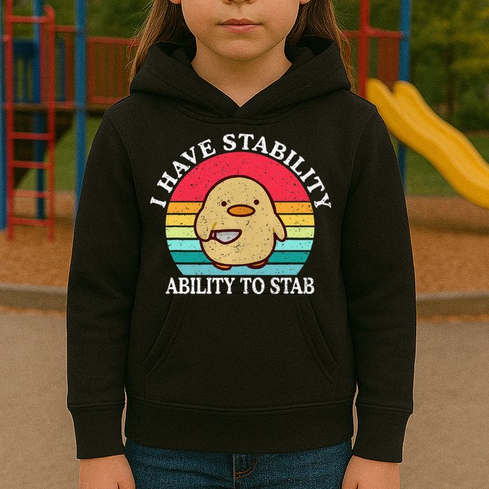 I Have Stability Ability To Stab Meme Funny Duck Retro Kids Hoodie