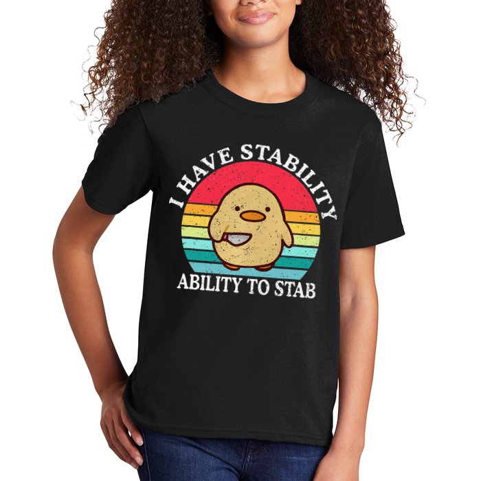 I Have Stability Ability To Stab Meme Funny Duck Retro Kids T-Shirt