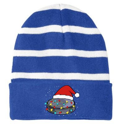 Ice Hockey Santa Christmas Sports Cute Gift Striped Beanie with Solid Band