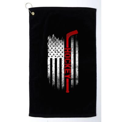 Ice Hockey Stick USA Flag Sports Patriotic Hockey Player Platinum Collection Golf Towel