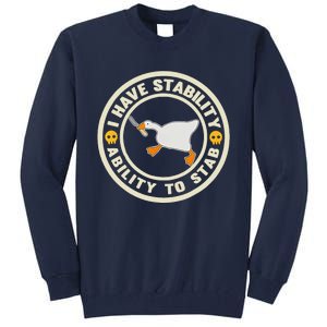 I Have Stability Ability To Stab Funny Goose Silly Humor Tall Sweatshirt