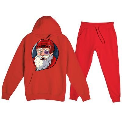 Ice Hockey Santa Claus Goalie Coach Christmas Gift Premium Hooded Sweatsuit Set