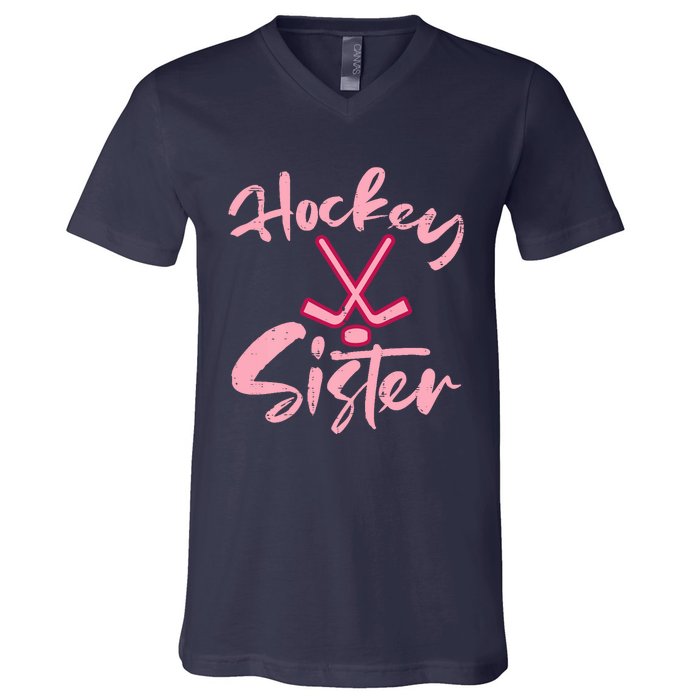 Ice Hockey Sister Fan Wo Girl V-Neck T-Shirt