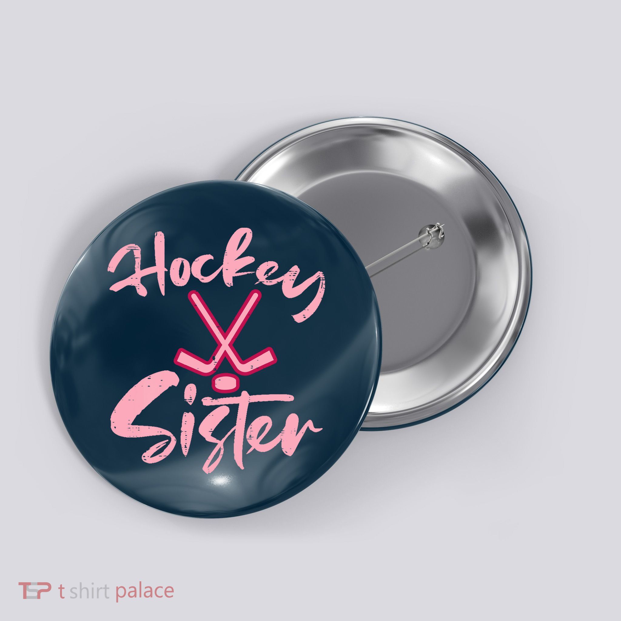 Ice Hockey Sister Fan Wo Girl Button
