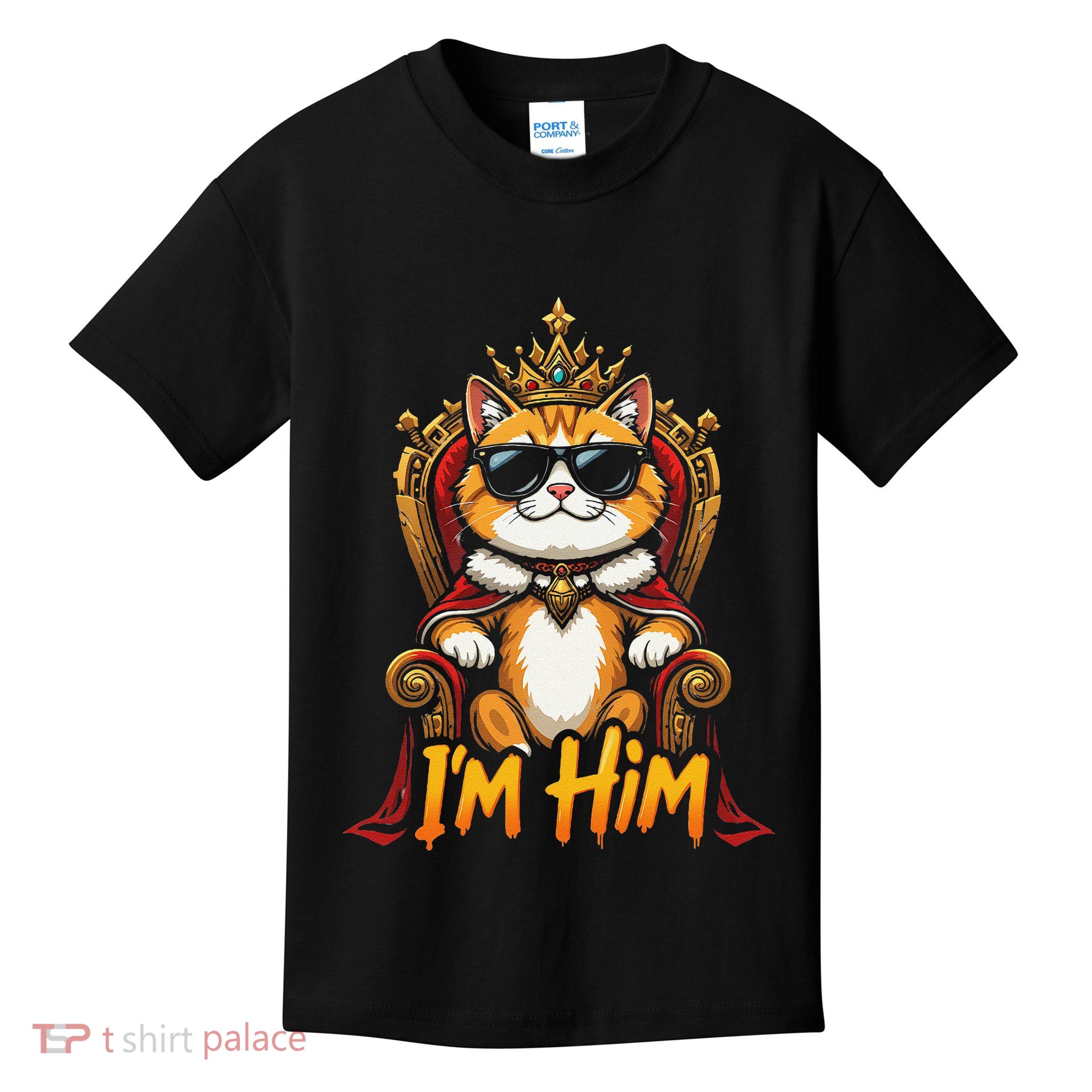 IM Him Slang Cool Alpha Cat Meme Funny Crown Royalty King Kids T-Shirt