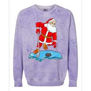 Ice Hockey Santa Claus Christmas Player Coach Team Dad Gift Colorblast Crewneck Sweatshirt