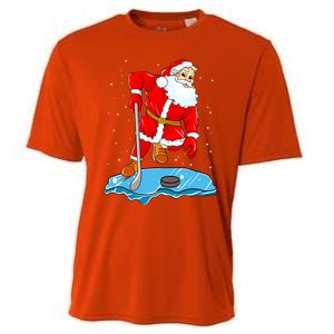 Ice Hockey Santa Claus Christmas Player Coach Team Dad Gift Cooling Performance Crew T-Shirt