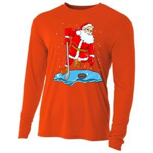 Ice Hockey Santa Claus Christmas Player Coach Team Dad Gift Cooling Performance Long Sleeve Crew