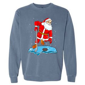 Ice Hockey Santa Claus Christmas Player Coach Team Dad Gift Garment-Dyed Sweatshirt