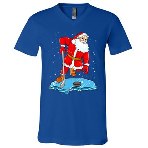 Ice Hockey Santa Claus Christmas Player Coach Team Dad Gift V-Neck T-Shirt