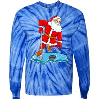 Ice Hockey Santa Claus Christmas Player Coach Team Dad Gift Tie-Dye Long Sleeve Shirt