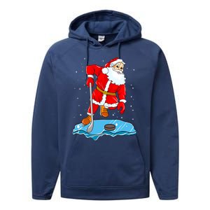 Ice Hockey Santa Claus Christmas Player Coach Team Dad Gift Performance Fleece Hoodie