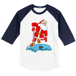 Ice Hockey Santa Claus Christmas Player Coach Team Dad Gift Baseball Sleeve Shirt