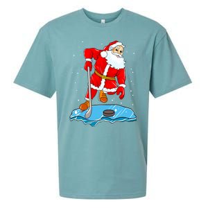 Ice Hockey Santa Claus Christmas Player Coach Team Dad Gift Sueded Cloud Jersey T-Shirt