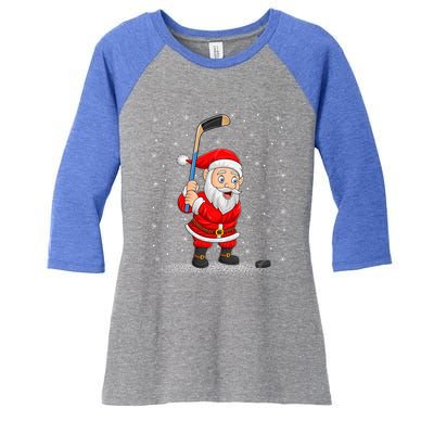 Ice Hockey Sports Santa Claus Playing Ice Hockey Christmas Gift Women's Tri-Blend 3/4-Sleeve Raglan Shirt