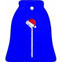 Ice Hockey Stick Santa Hat Christmas Gift Ceramic Bell Ornament