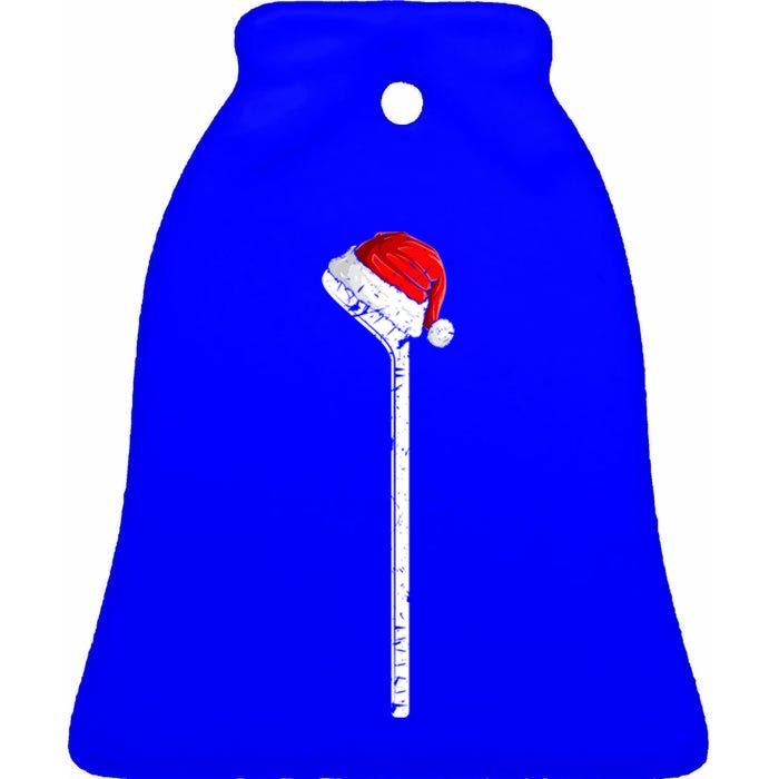 Ice Hockey Stick Santa Hat Christmas Gift Ceramic Bell Ornament