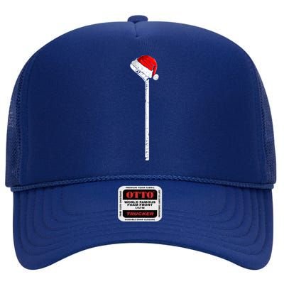 Ice Hockey Stick Santa Hat Christmas Gift High Crown Mesh Back Trucker Hat