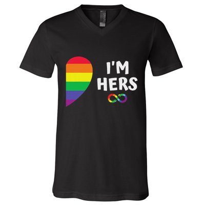 Im Hers Shes Mine Matching For Pride Lesbian Couples Lgbtq V-Neck T-Shirt