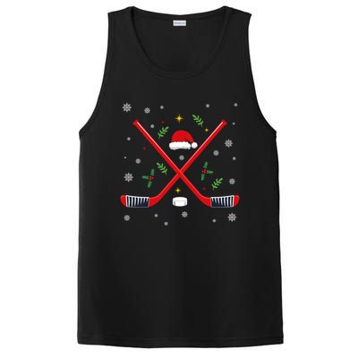 Ice Hockey Stick Christmas Santa Hat Snowflakes Xmas Holiday Gift PosiCharge Competitor Tank