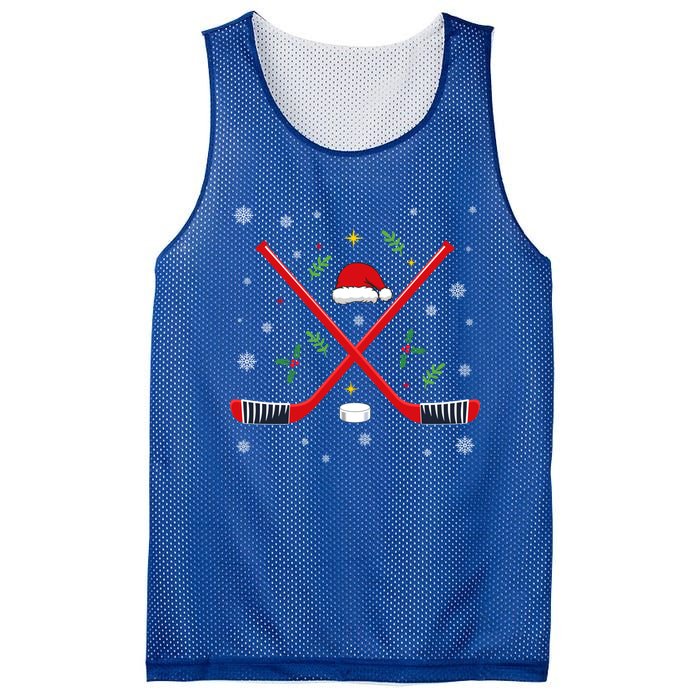 Ice Hockey Stick Christmas Santa Hat Snowflakes Xmas Holiday Gift Mesh Reversible Basketball Jersey Tank