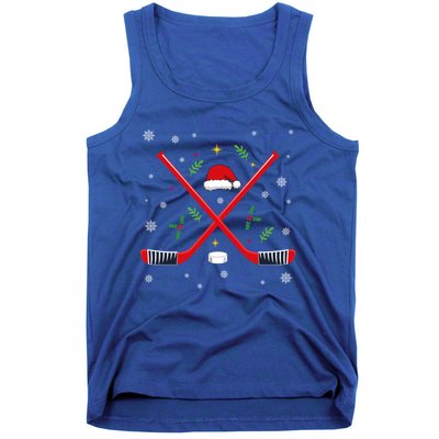 Ice Hockey Stick Christmas Santa Hat Snowflakes Xmas Holiday Gift Tank Top