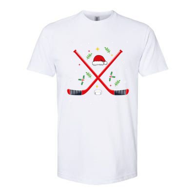 Ice Hockey Stick Christmas Santa Hat Snowflakes Xmas Holiday Gift Softstyle CVC T-Shirt